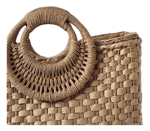 Bolso De Hombro De Paja De Moda Bolso Tejido Señora Caqui