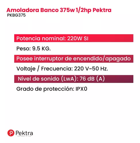Amoladora Banco 1/2hp 375w Pektra Afilador + 2 Piedras 200mm