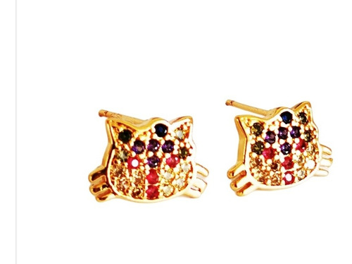 Imagen 2 de 3 de Aretes De Gato Oro Lam. Y Zirconia Calidad Diamante.