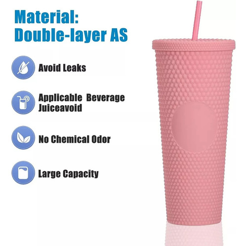 Vaso Doble Pared 24oz/710ml Con Tapa Y Popote