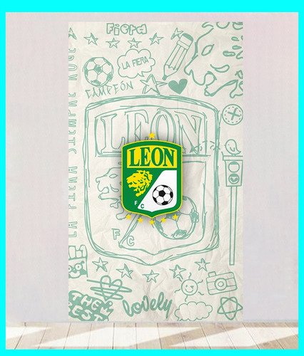 Cuadro Decorativo Leon Fc 29x50 Cm Escudo Panzas Verdes 