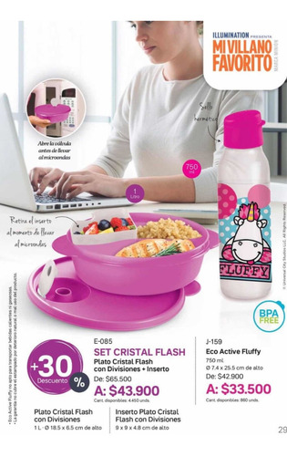 Lonchera Porta Comida Tupperware Cristal Flash 1l Divisiones