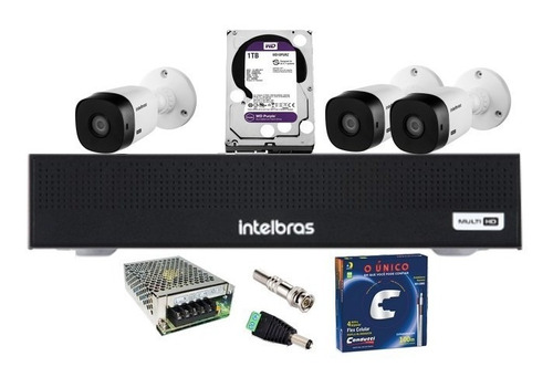 Kit 3 Camera 1120 Intelbras Dvr 4ch Mhdx 1004c Hd 1tb Purple