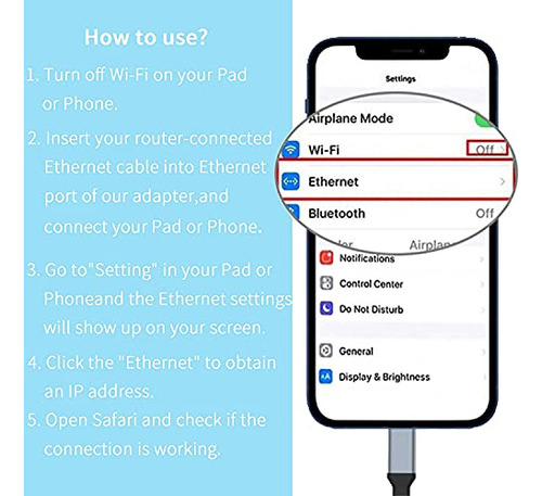 Adaptador Ethernet Compatible Con Lightning Ios 15, Adaptado