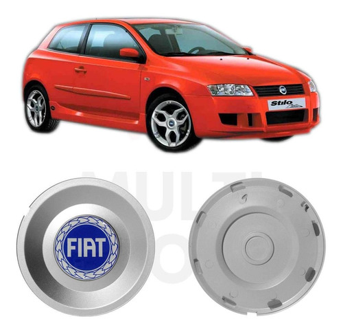 Kit 4x Centro Roda Fiat Stilo Schumacher 2005 2006 2007 Azul