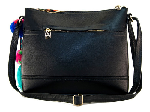 Imagen 2 de 4 de Bolsa Piel Jazmin Negro Bolso Artesanal Mariconera Env Grati