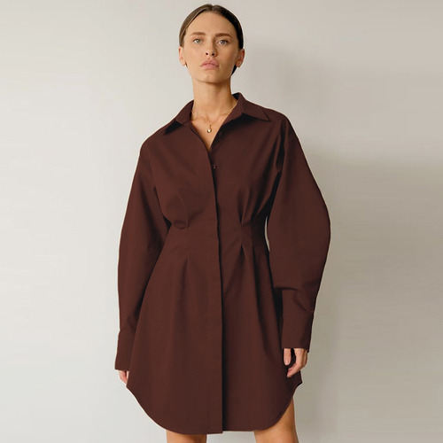 Vestido Camisero Entallado De Cintura Francesa Para Mujer