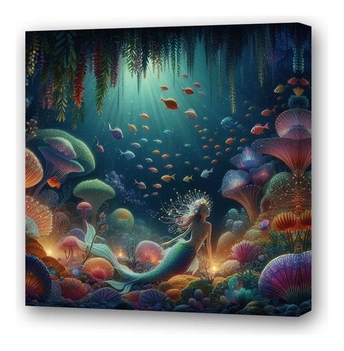 Cuadro 30x30cm Sirena Fantasia Fondo Mar Pez Corales M3