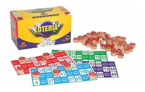 Juego Lotería Familiar Bisonte 48 Cartones Fichas Madera