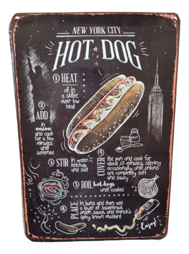 Cuadro Metálico Decorativo Mural Diseño Hot Dog 20 X 30 Cm 