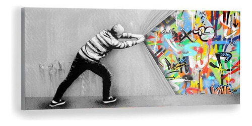 Cuadro Banksy Canvas Graffiti Urban Streetart Estilo Galeria Color Multicolor Armazón Bastidor