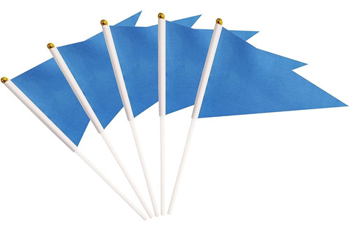 25 Pack Blue Pennant Flags Small Mini Hand Held Solid Color 