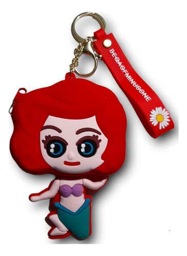 Monedero Silicon Personajes Disney Con Muñequera Kawaii Color Rojo Diseño De La Tela Sirenita