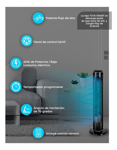 Ventilador Wifi De Torre Inteligente Smart Digital 33''
