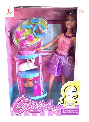 Muñeca Estilo Barbie Con Mascotas Mueble Y Accesorios