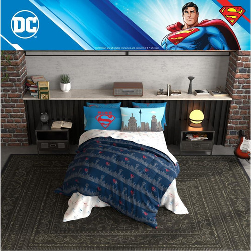 Conjunto Ropa De Cama Superman Franco 7 Piezas Microfibra