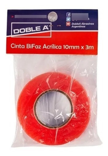 Cinta Bifaz Doble Faz Acrílica Cristalina 10 Mm X 3m Doble A