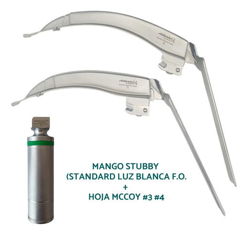 Laringoscopio Luz Blanca Mango Stubby + 2 Hojas Mccoy #3 #4