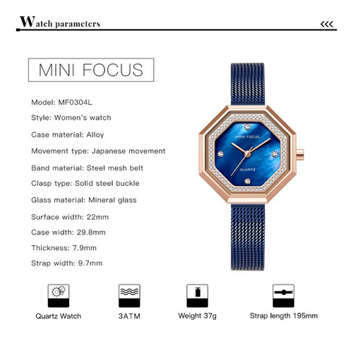 Reloj Impermeable Mini Focus Diamond Mesh Belt