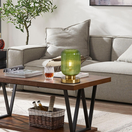 Lámpara De Mesa Feasey Mid Century Modern Green Glass