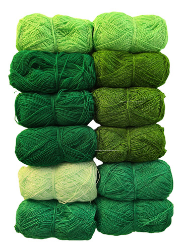 12 Piezas De Hilo Cristal Para Bordar O Tejer De 38-40g C/u Tonos Verdes