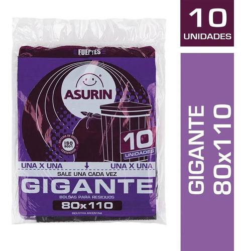 Bolsa De Residuos Plana Gigante Asurin X 10u 80x110