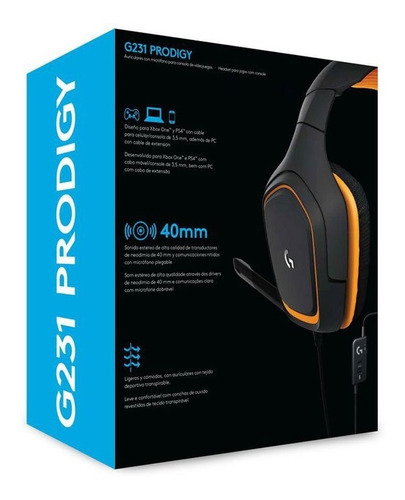 Auriculares Logitech G231 Prodigy para videojuegos, 981-000626, color negro