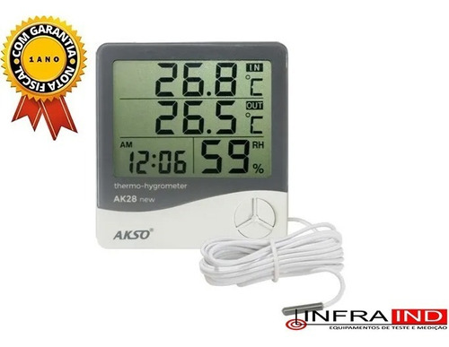 Termo-higrômetro Digital C/sensor Externo, Relógio Akso Ak28