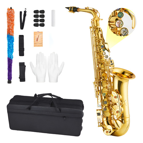 Saxofón Alto En Mi Bemol Para Principiantes Y Adultos 66cm Dorado