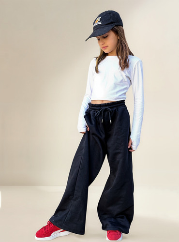 Jogger Pantalón Ancho Wide Leg Frisa Liviana Nena Niña