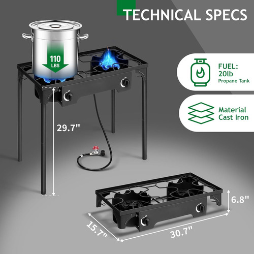 Estufa De Gas Propano 2 Quemadores 150,000 Btu Con Patas Ext