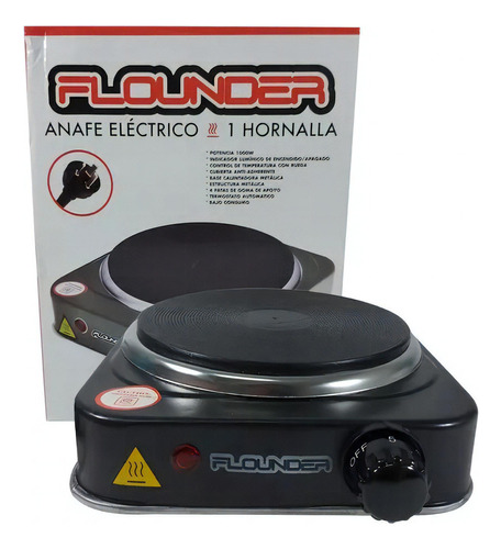 Anafe Eléctrico Flounder 1 Hornalla Potencia 1000w 220v Color Negro