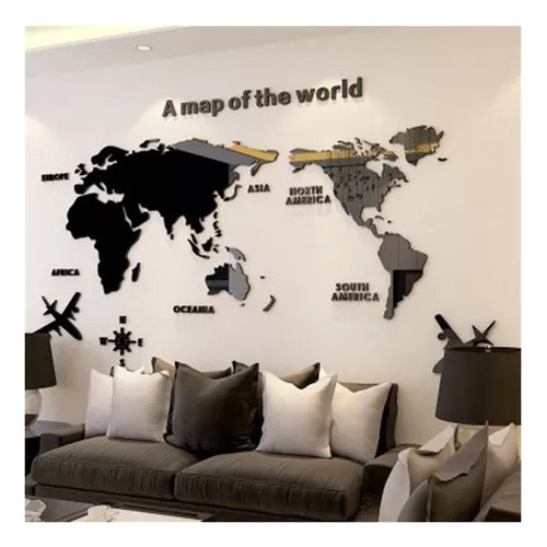 Mural De Viaje En Acrílico Mapa-mundi 3d 180 X 100 Cm