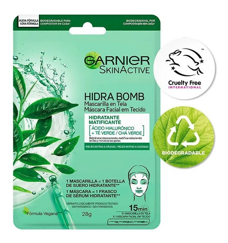 Garnier Skin Active Mascara Tela Té Verde Sachet 1 Unidad