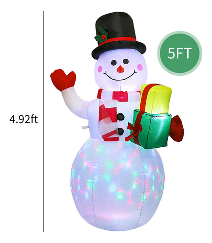 Adorno Navideño Inflable 5ft Muñeco De Nieve Giratorio Con L