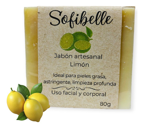Jabón Artesanal De Limón 80gr, 100% Vegano