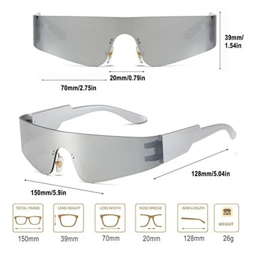 Bawuyi Y2k Futuristic Wrap Around Gafas De Sol Hombres Mujer