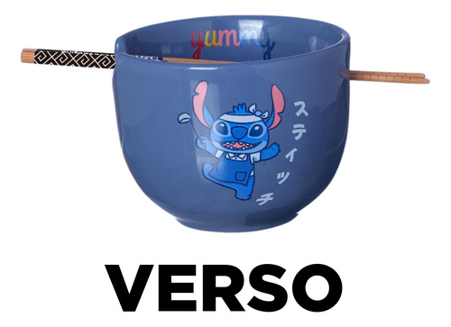 Bowl Cumbuca Com Hashi Stitch Porcelana 500ml Oficial Disney
