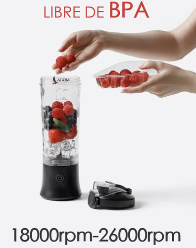 Licuadora Portátil Lagom A9 Black Mini Exprimidor Recargable
