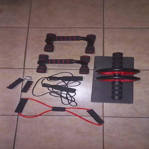 Kit Rodillo Abdominal Barras Push-up Cuerda Ejercitador Mano