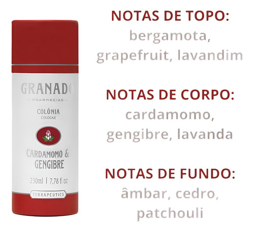 Colônia Granado Terrapeutics Cardamomo & Gengibre 230ml - Frescor Aromático E Sofisticado