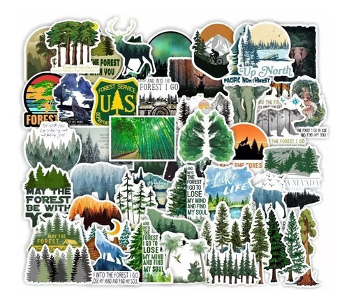 Set 50 Stickers Bosques Arboles Decorativo Skateboard Viaje