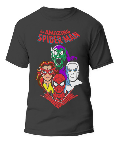 Remera Superheroes Avengers Spiderman Negra