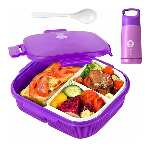Loncheras Con Botella Agua Y Cuchara Lunch Box Fiambrera Color Violeta