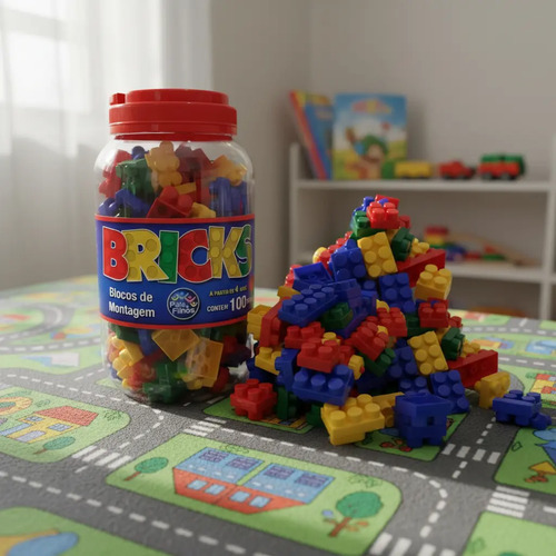 Blocos De Montar Infantil Brinquedo Educativo Pote 100 Peças