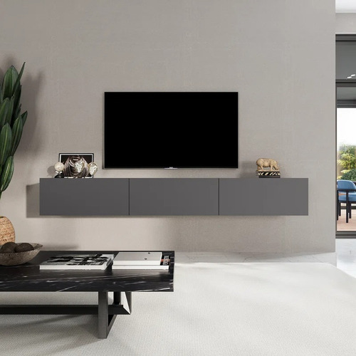 Mueble Tv Calima Rack Moderno 1.80 Melamina 18mm 80 Pulgadas Gris Grafito