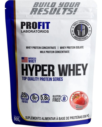 Suplemento em pó ProFit Laboratórios Hyper Whey Proteínas sabor morango em refil de 900g