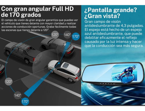 Espejo Cámara Dvr Retrovisor Pantalla 4.3 Pulgada 1080p
