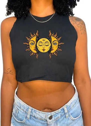 Cropped Regata Feminina Sol E Lua Moda Aesthetic Tumblr