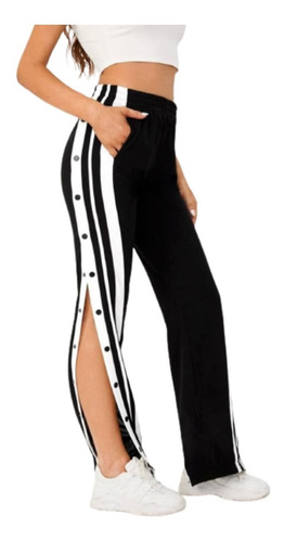 Imagem 5 de 10 de Kit 2 Calça Pantalona Fenda Listra Botões Laterais Flare